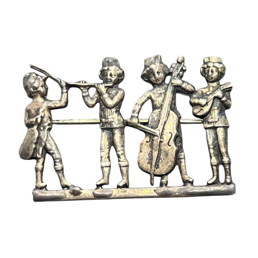 Band Orchestra Instrument Sterling Silver Vintage Brooch Pin Flute Violin